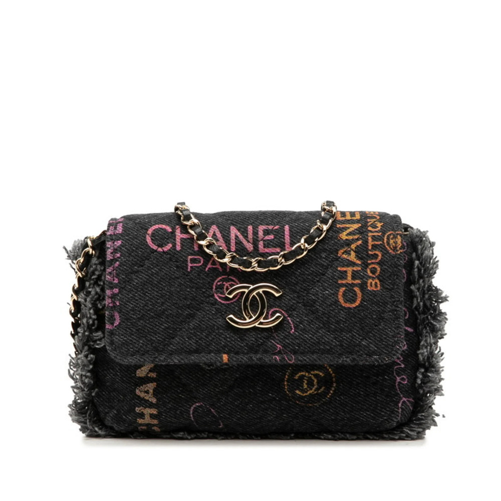 Chanel Mini Matelassé Coco Mark Chain Shoulder Bag Pouch Black Multicolor Gol...